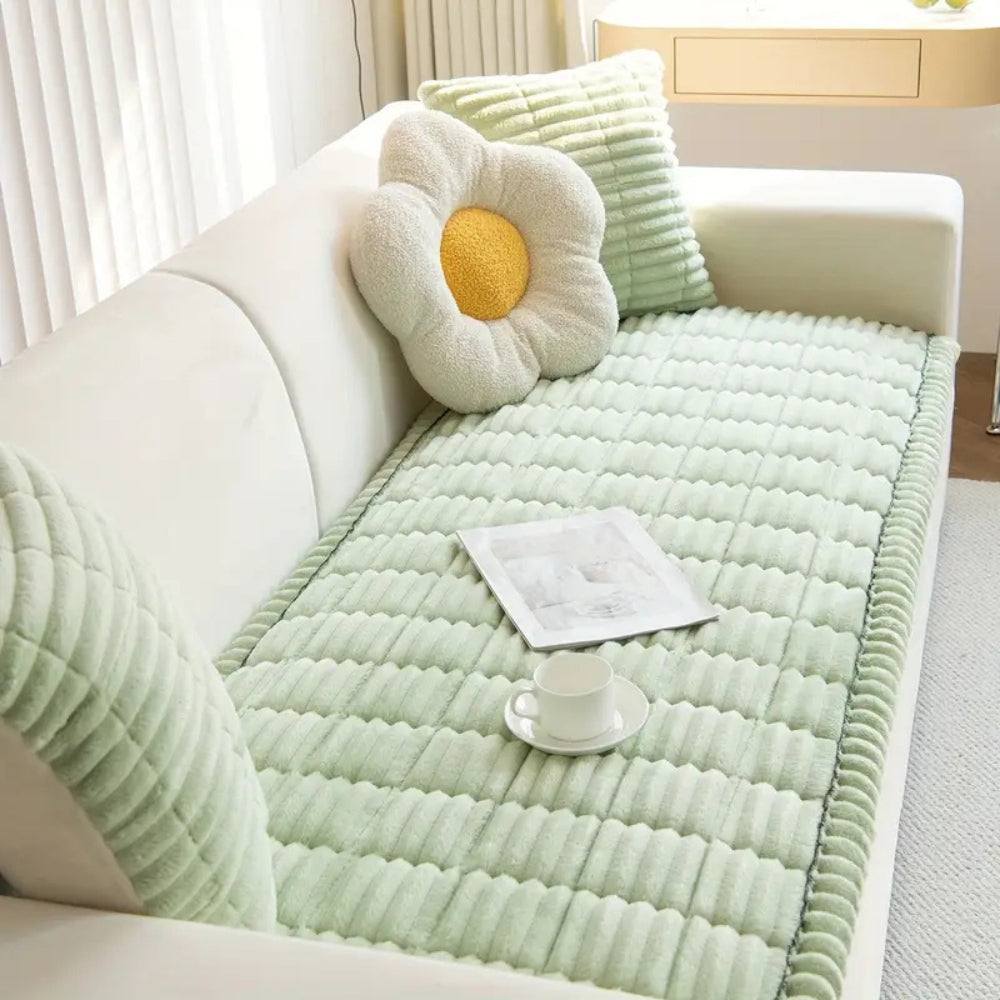 Plush Sofa Cover with Elegant Pleated Edges