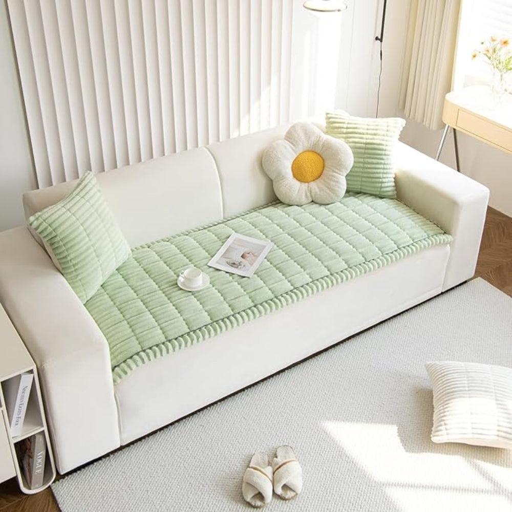 Plush Sofa Cover with Elegant Pleated Edges