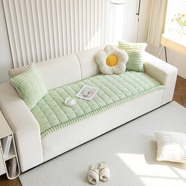 Plush Sofa Cover with Elegant Pleated Edges