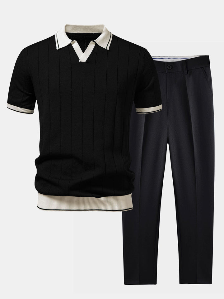 Men's ribbed polo shirt & tapered trousers – smart-casual set