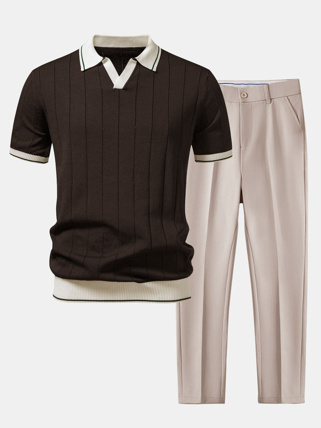 Men's ribbed polo shirt & tapered trousers – smart-casual set