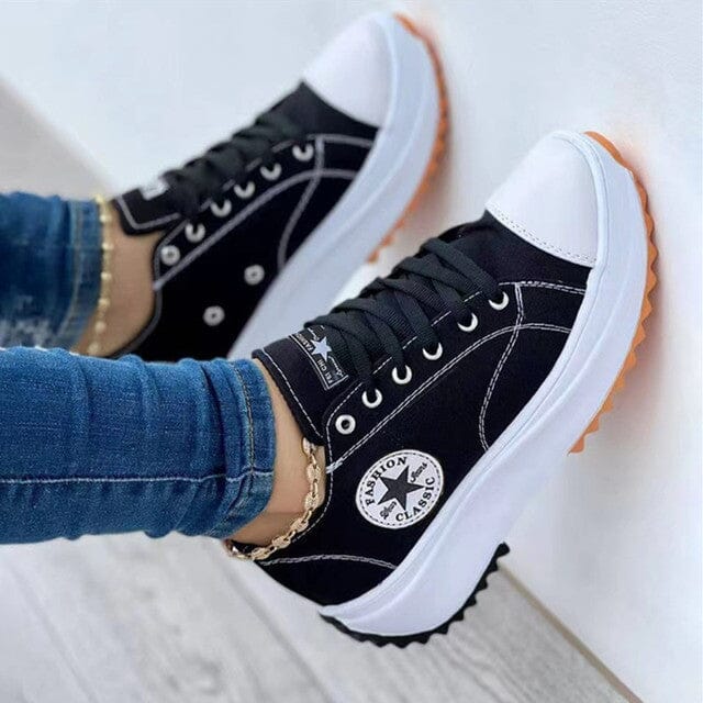 Women's Chunky Canvas Trainers with Contrasting Side Stripe