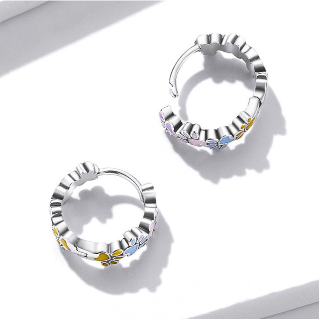 Colourful Paw Hoops Sterling Silver