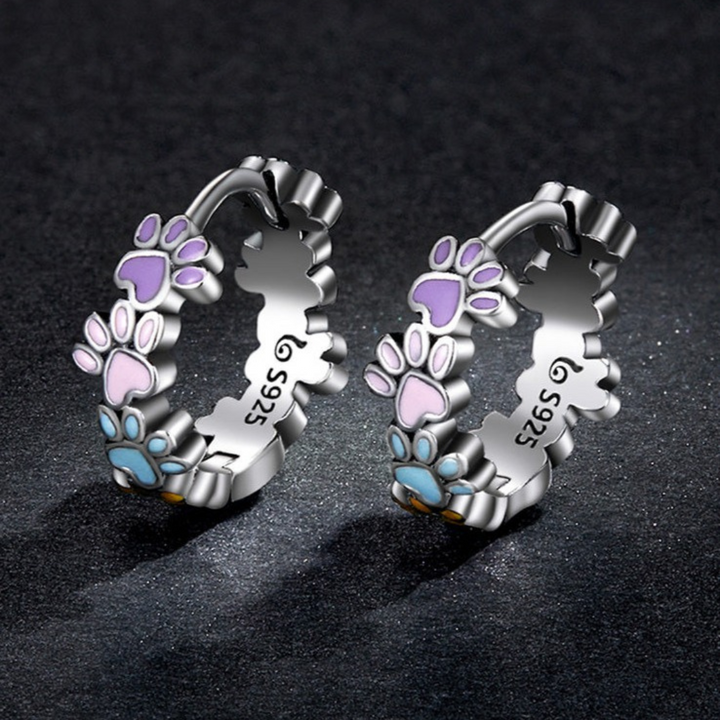 Colourful Paw Hoops Sterling Silver