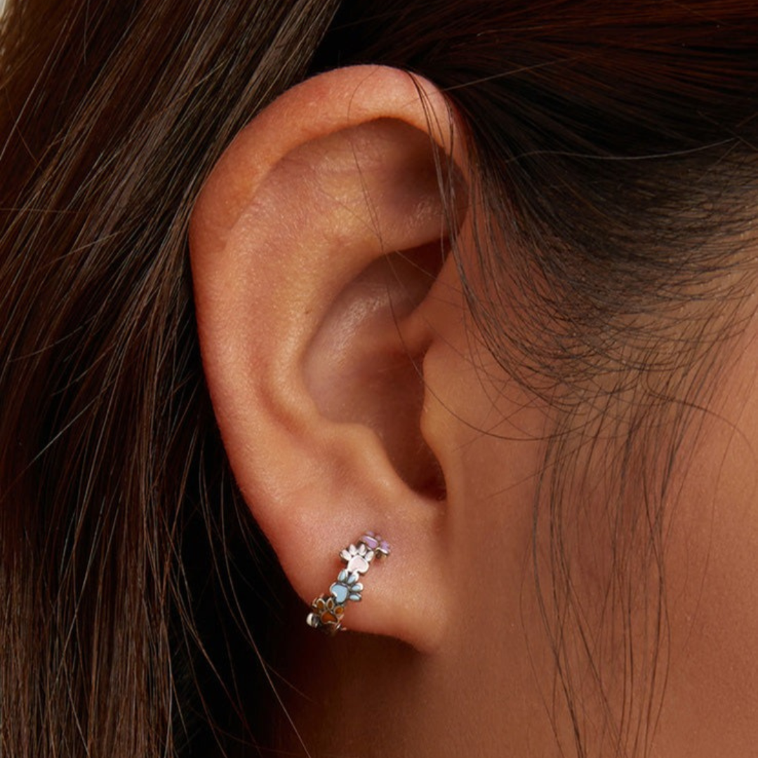 Colourful Paw Hoops Sterling Silver