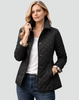 Quilted Puffer Jacket with Button Front and Diamond Stitching