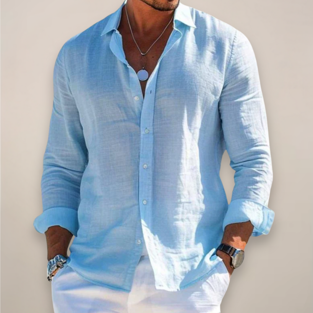Men's Relaxed-Fit Long-Sleeve Linen Shirt with Button Front