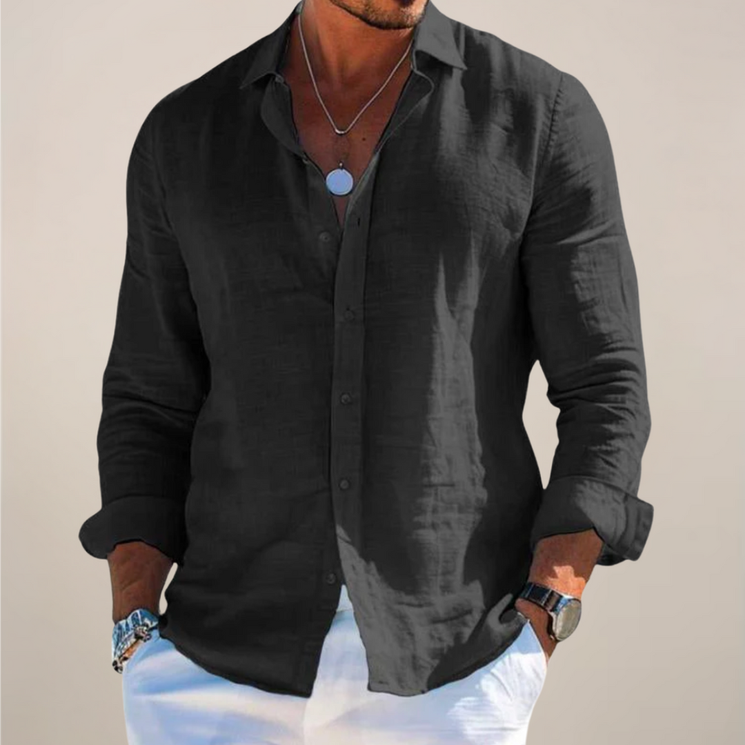 Men's Relaxed-Fit Long-Sleeve Linen Shirt with Button Front
