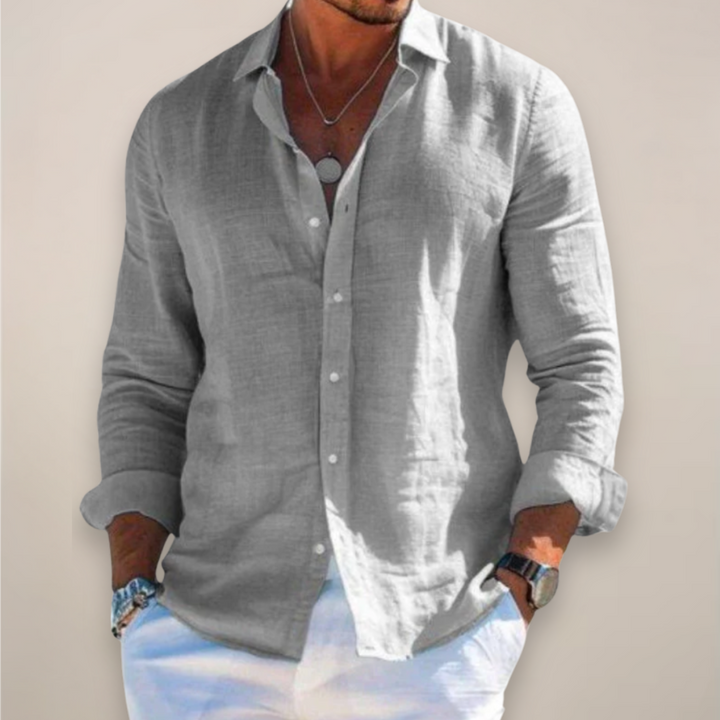 Men's Relaxed-Fit Long-Sleeve Linen Shirt with Button Front