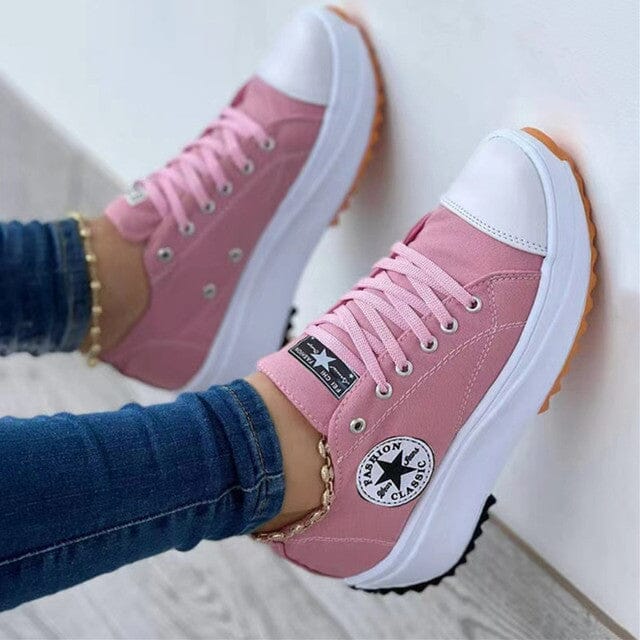 Women's Chunky Canvas Trainers with Contrasting Side Stripe
