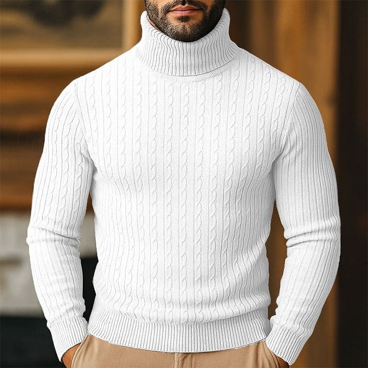 Men's Cable-Knit Polo Neck – Fine Knit Jumper