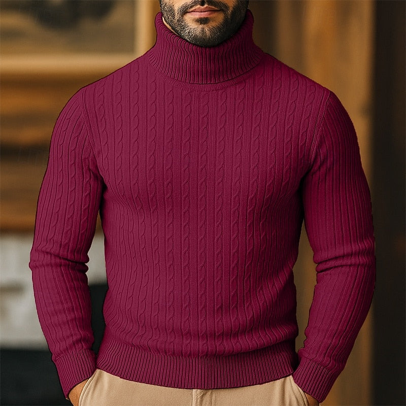Men's Cable-Knit Polo Neck – Fine Knit Jumper