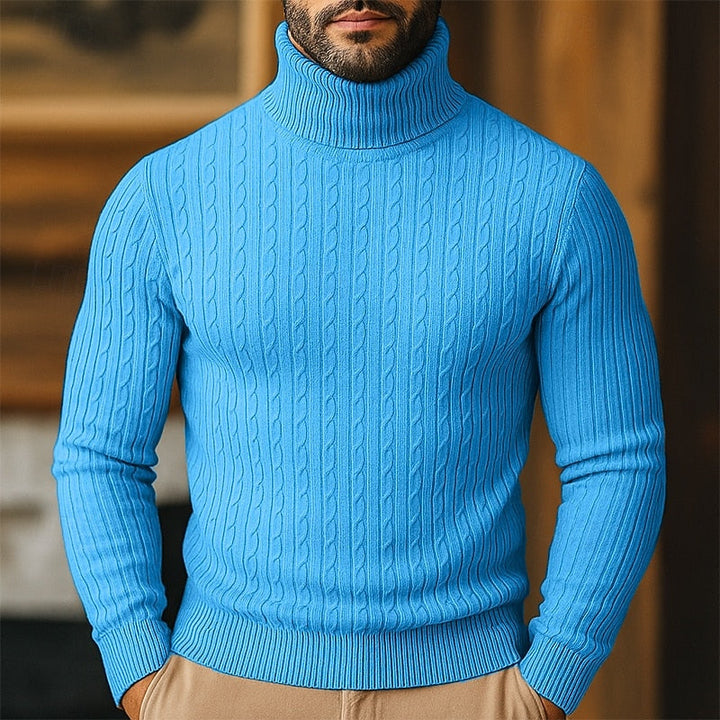 Men's Cable-Knit Polo Neck – Fine Knit Jumper