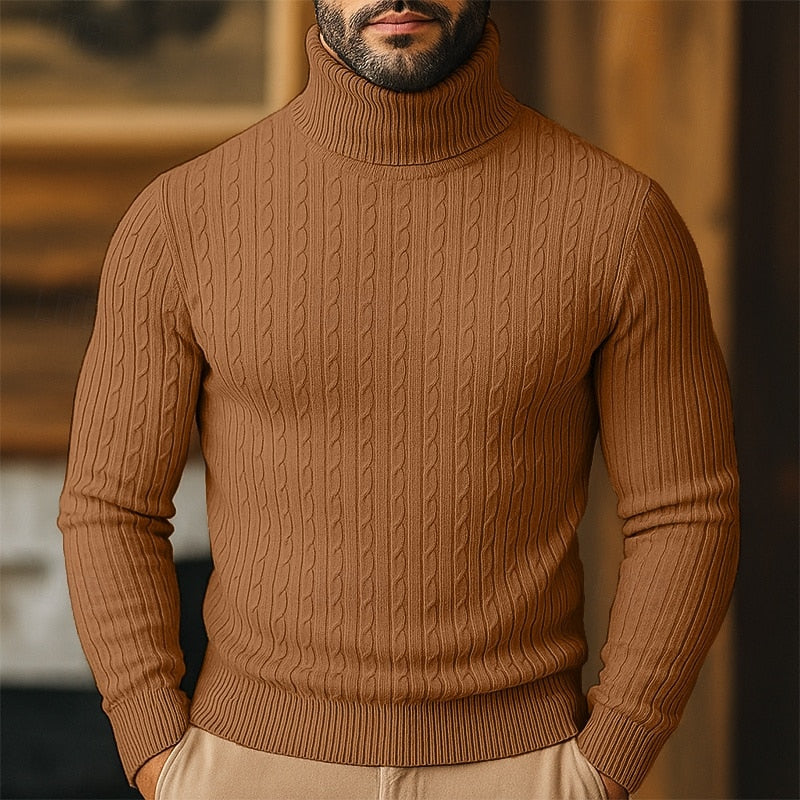 Men's Cable-Knit Polo Neck – Fine Knit Jumper
