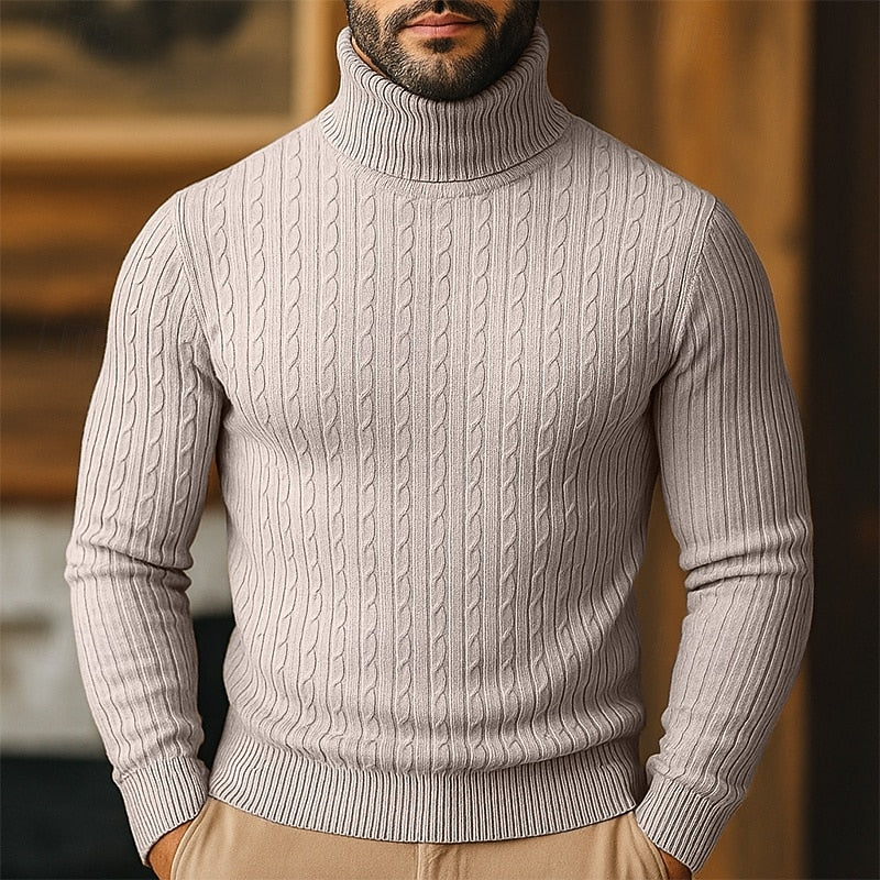 Men's Cable-Knit Polo Neck – Fine Knit Jumper