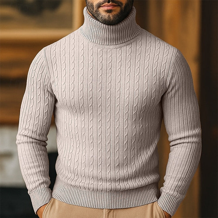 Men's Cable-Knit Polo Neck – Fine Knit Jumper