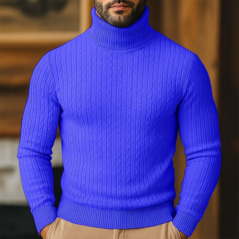 Men's Cable-Knit Polo Neck – Fine Knit Jumper