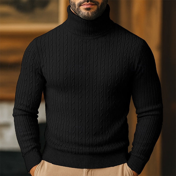 Men's Cable-Knit Polo Neck – Fine Knit Jumper