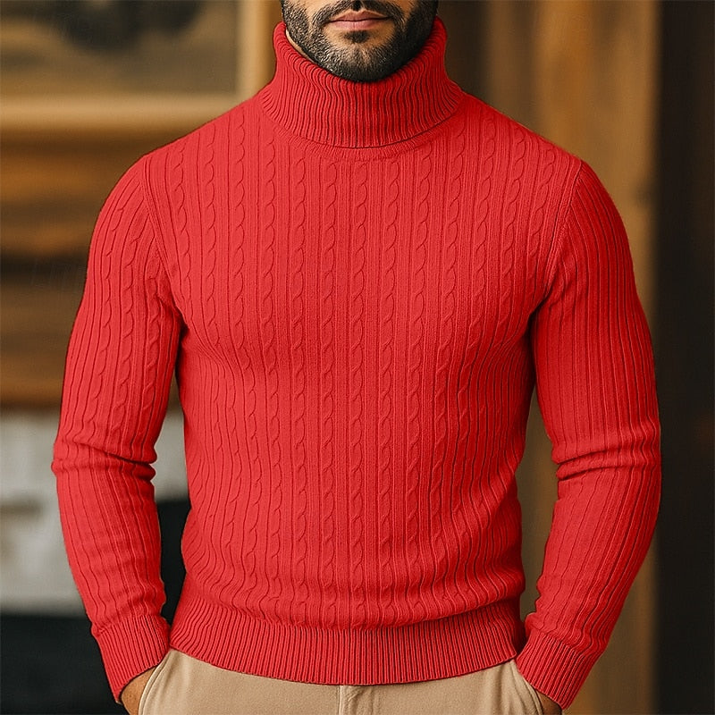 Men's Cable-Knit Polo Neck – Fine Knit Jumper