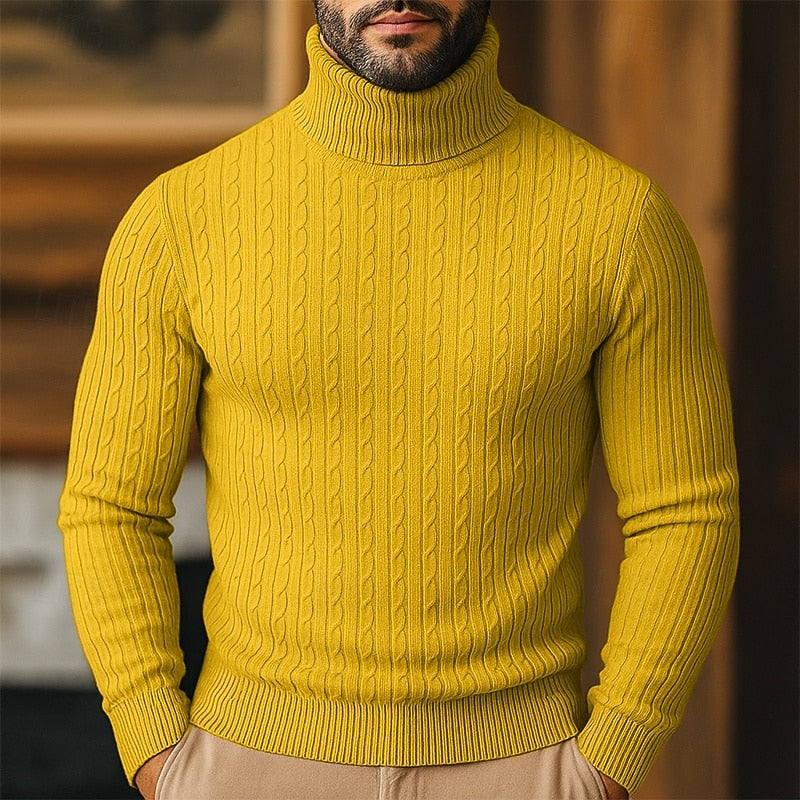 Men's Cable-Knit Polo Neck – Fine Knit Jumper