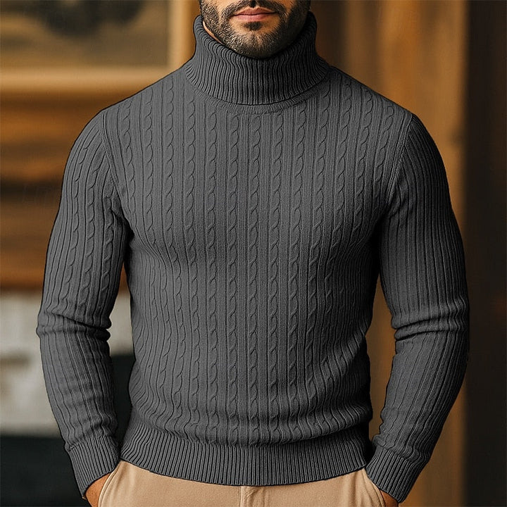 Men's Cable-Knit Polo Neck – Fine Knit Jumper