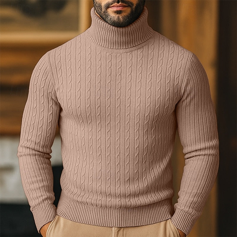 Men's Cable-Knit Polo Neck – Fine Knit Jumper