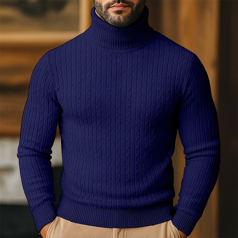 Men's Cable-Knit Polo Neck – Fine Knit Jumper