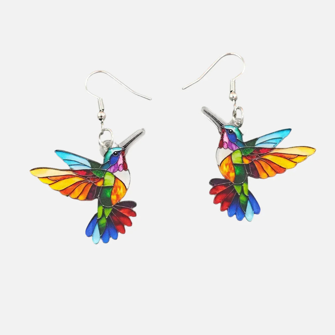 Acrylic Hummingbird Dangle Earrings – Clear 2D Bird Design