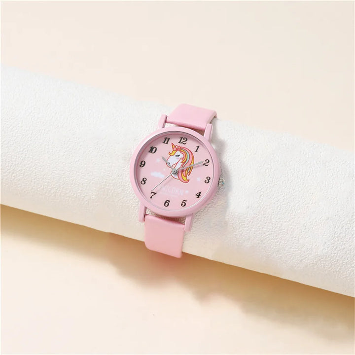 Kids' Watch with Cute Unicorn – PU Leather Strap and Cartoon Design