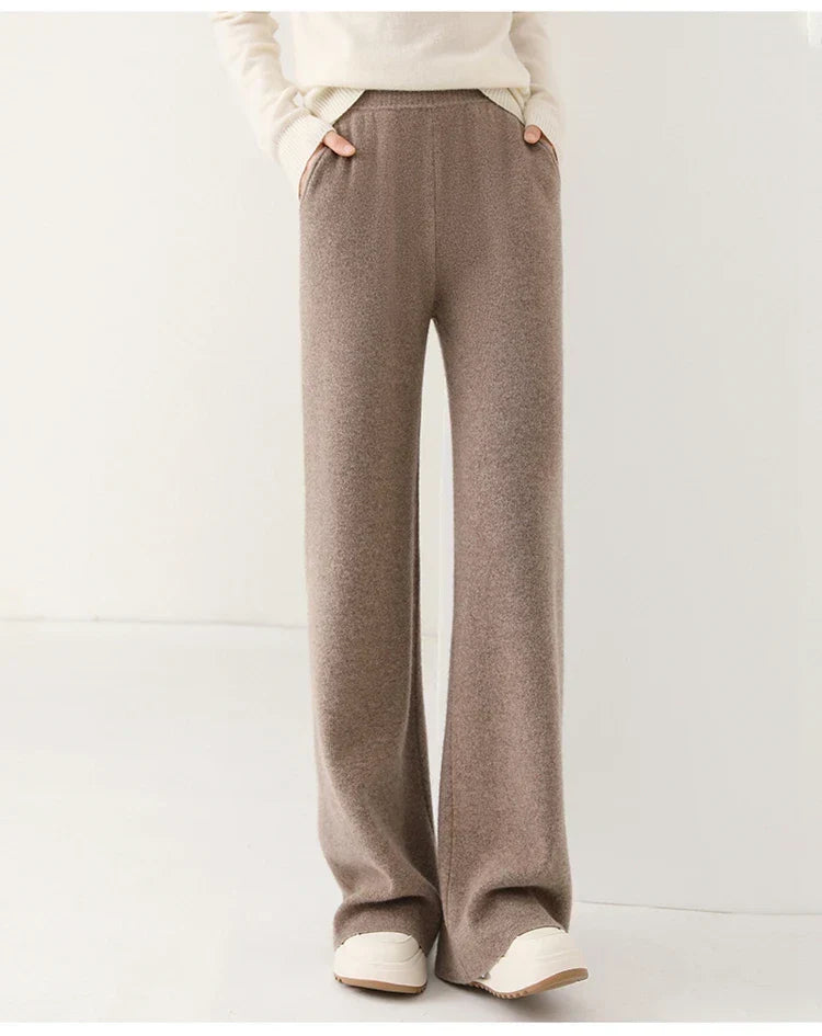 Women's Merino Wool Trousers High Waist Wide-Leg