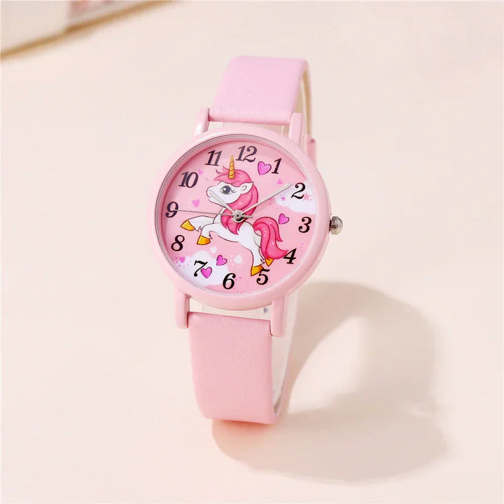 Kids' Watch with Cute Unicorn – PU Leather Strap and Cartoon Design