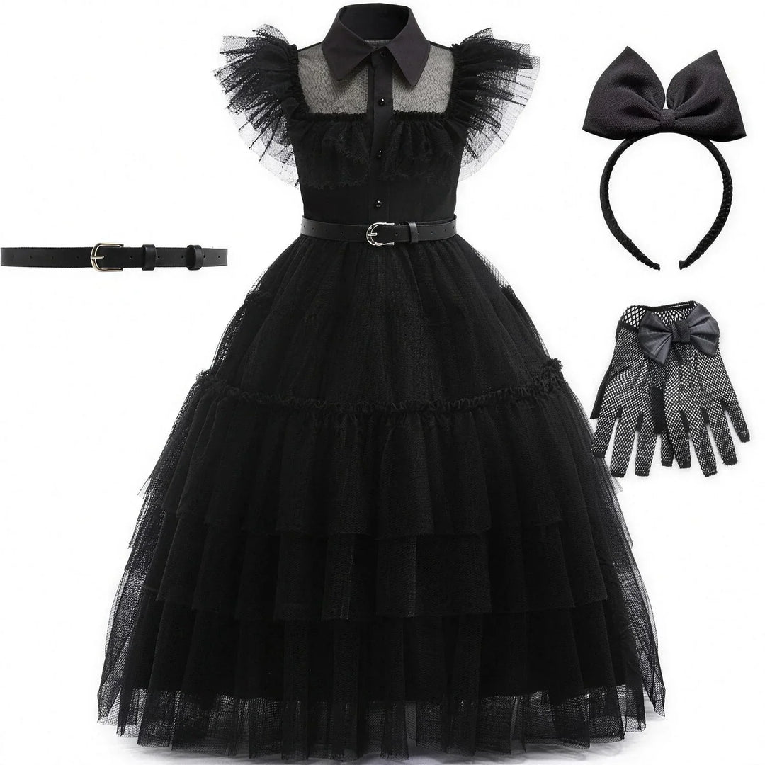 Girls' Gothic Fancy Dress Black – Tulle Dress with Collar