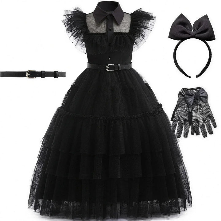Girls' Gothic Fancy Dress Black – Tulle Dress with Collar