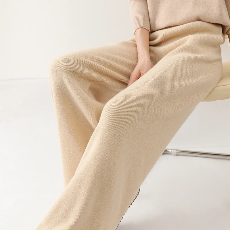 Women's Merino Wool Trousers High Waist Wide-Leg