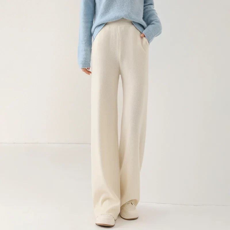 Women's Merino Wool Trousers High Waist Wide-Leg