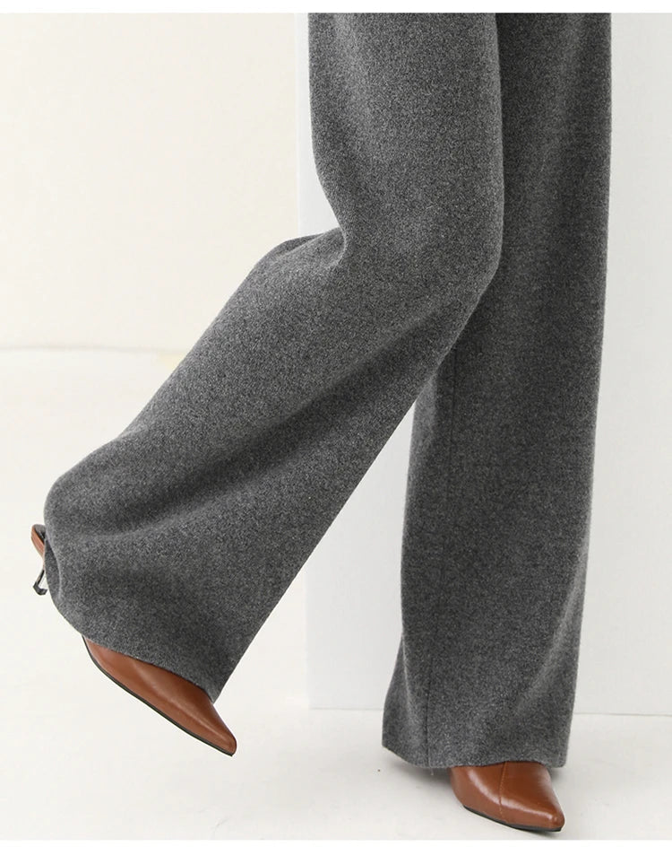 Women's Merino Wool Trousers High Waist Wide-Leg