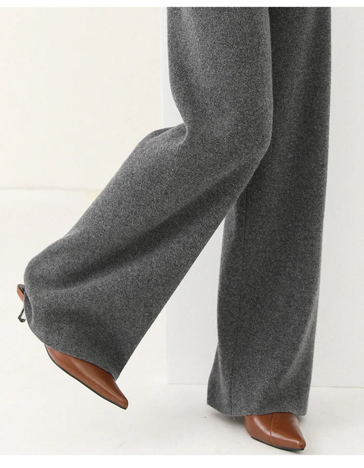 Women's Merino Wool Trousers High Waist Wide-Leg