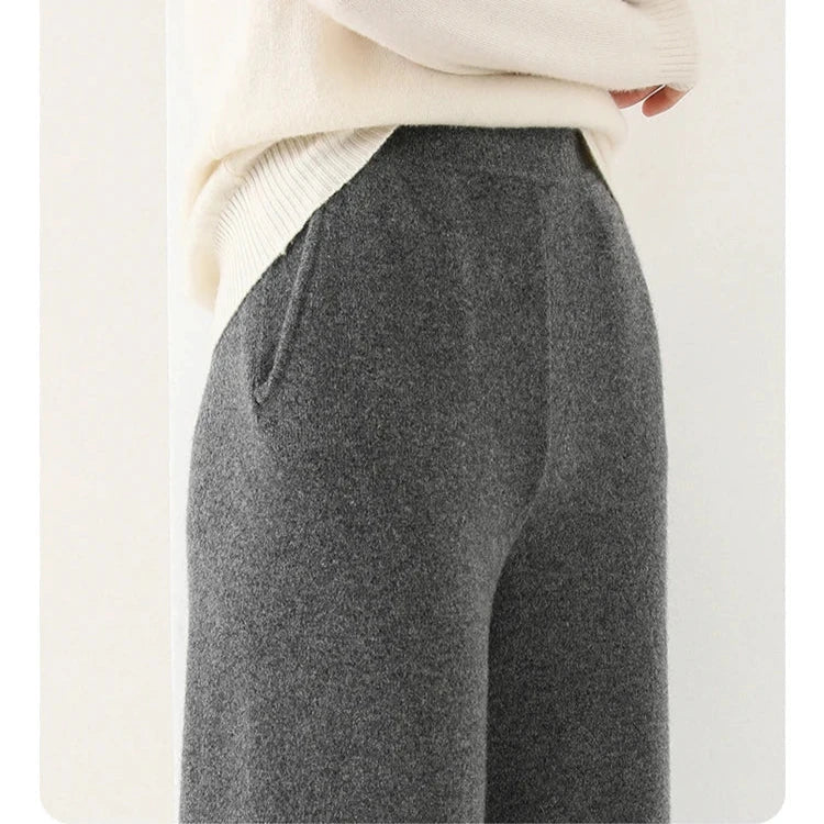 Women's Merino Wool Trousers High Waist Wide-Leg