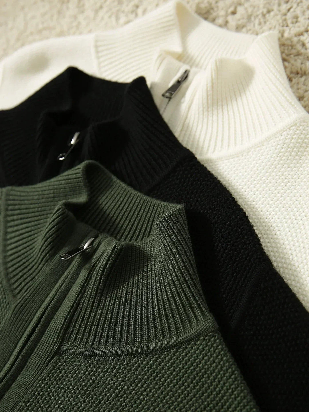 Women's Wool Zip Cardigan – Knitted Cardigan with High Collar