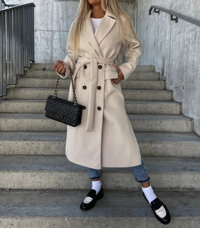 Women's Long Lapel Coat – Plain, Casual for Autumn and Winter