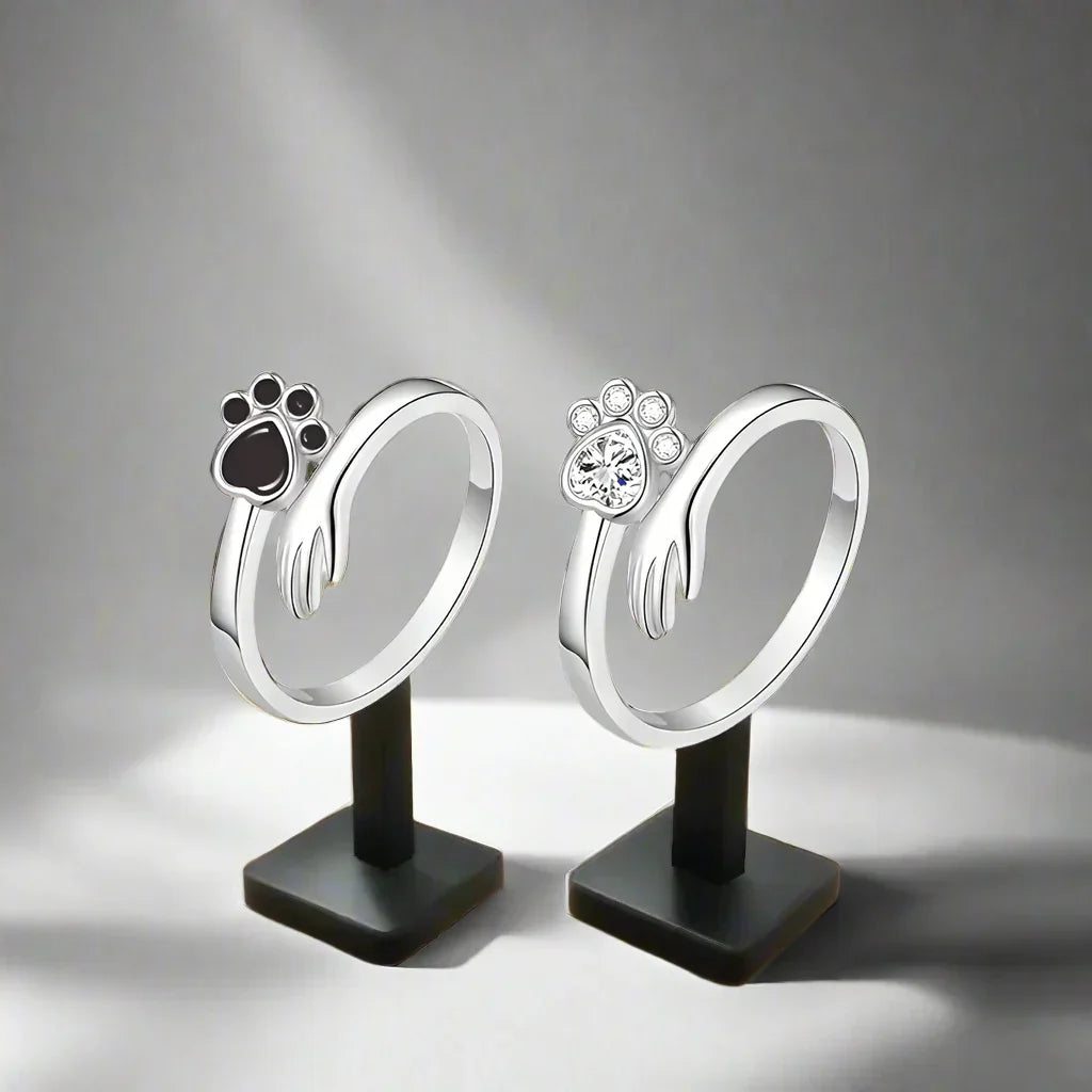 Sterling Silver Adjustable Ring – Hand and Paw Print Design