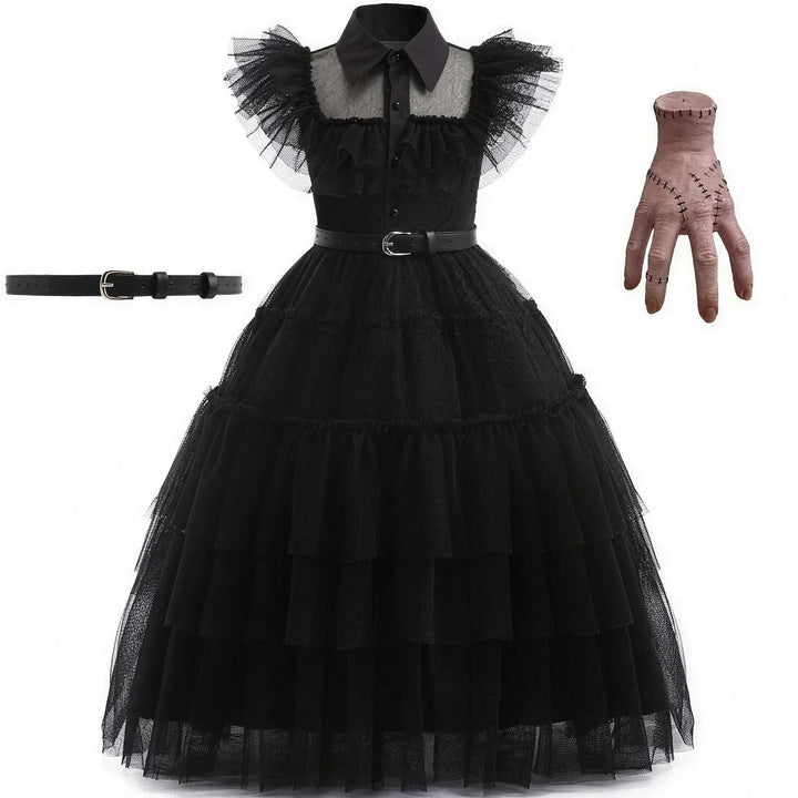 Girls' Gothic Fancy Dress Black – Tulle Dress with Collar