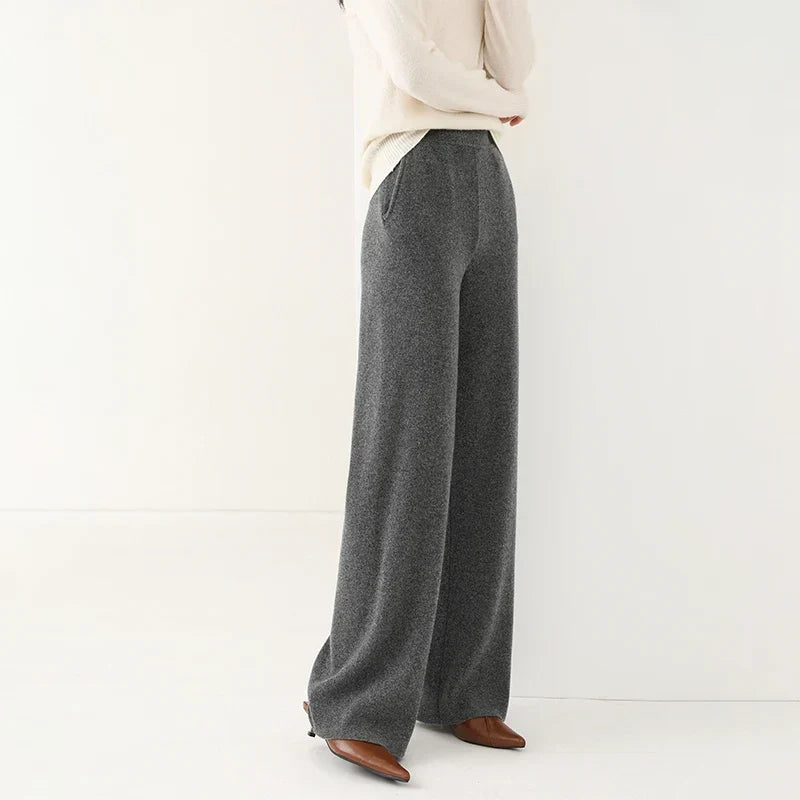Women's Merino Wool Trousers High Waist Wide-Leg