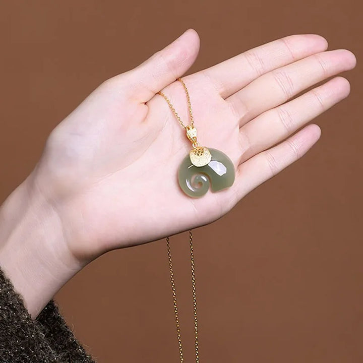 Hetian Jade Elephant Pendant Necklace – Gold-Plated Chain for Women