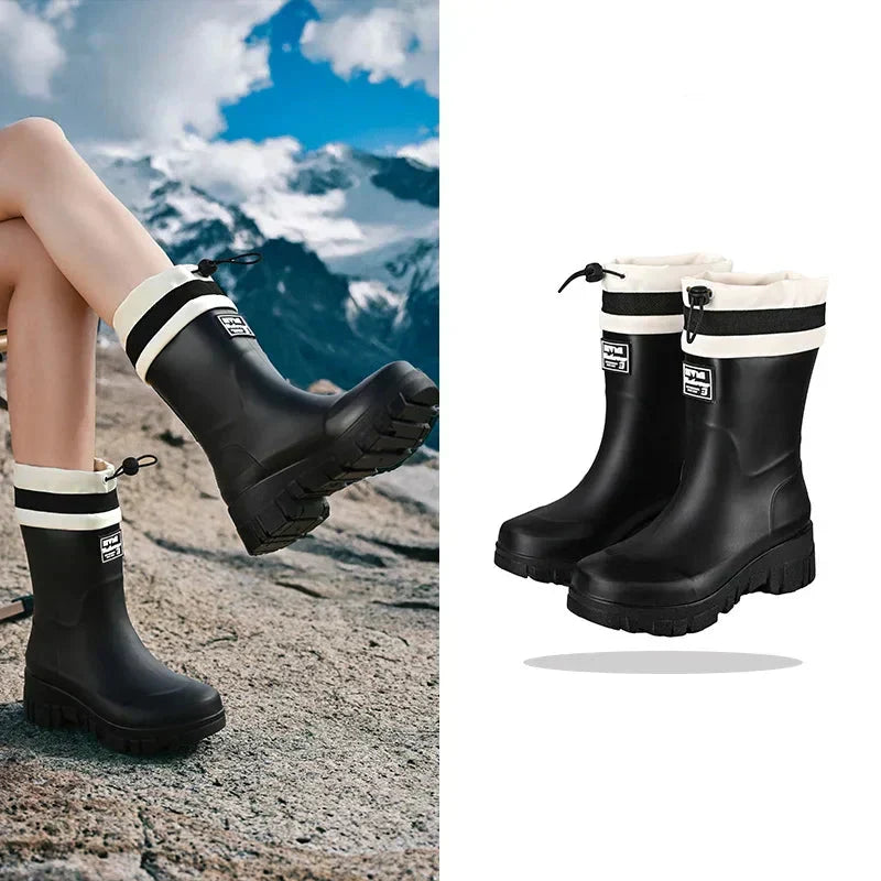 Ladies' waterproof retro look rain boots with anti-slip sole – Arlena