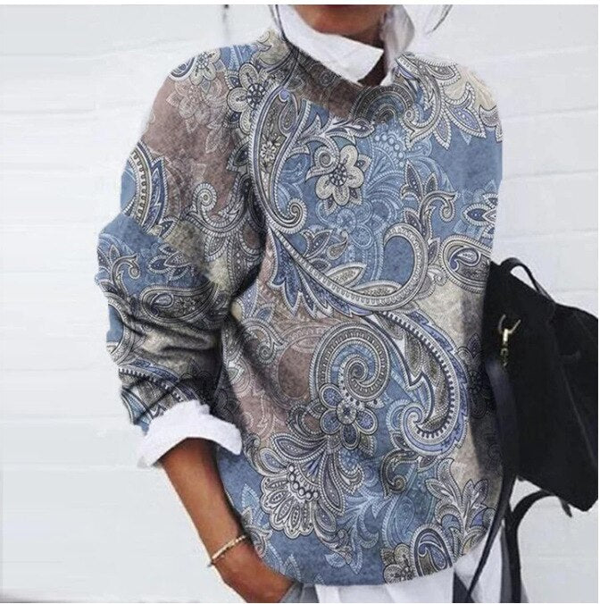 Women's Floral Print Jumper – Knitted Pullover with Patterned Print