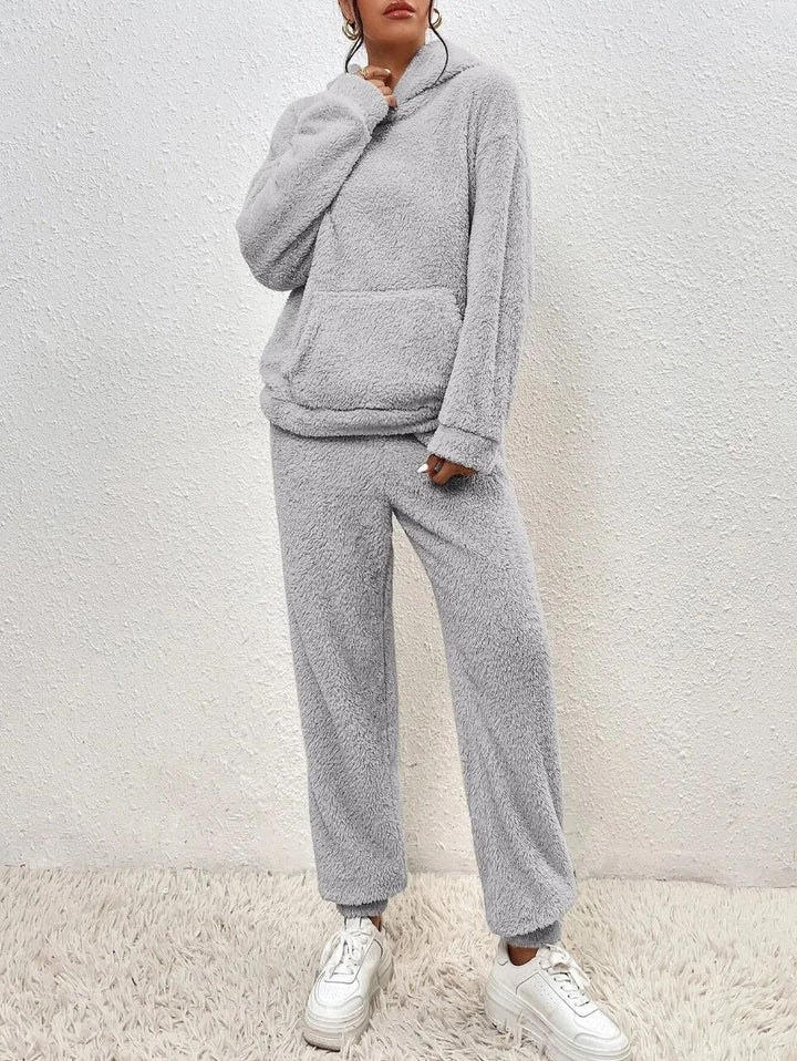 Women's Teddy Fleece Loungewear Set with Hood – 2-Piece Loungewear Set for Winter and Autumn