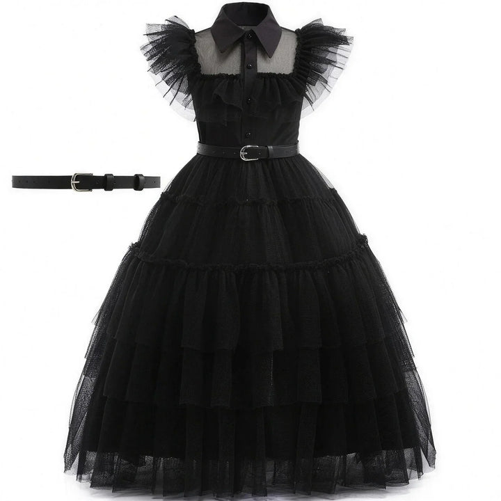 Girls' Gothic Fancy Dress Black – Tulle Dress with Collar