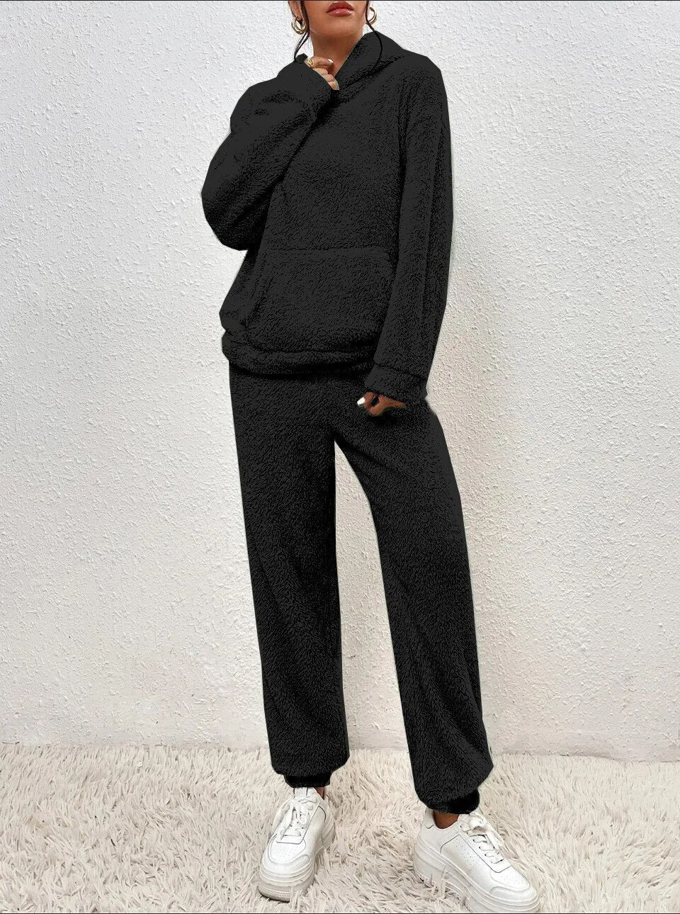 Women's Teddy Fleece Loungewear Set with Hood – 2-Piece Loungewear Set for Winter and Autumn