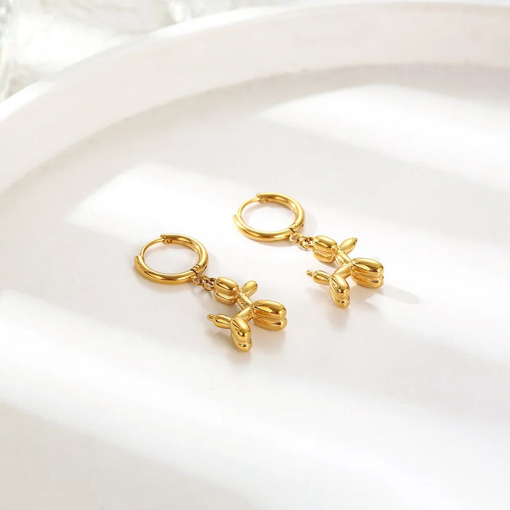 Gold Huggie Earrings with Mini Balloon Dog Charm